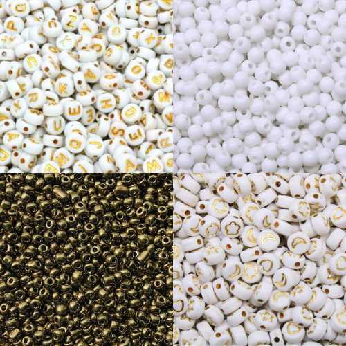 Kit 300peças Dourado/Misturadinho Dourado/Branco+Letra Dourada/Leitosa Branca/Miçanga Metalizad... | Shopee (BR)