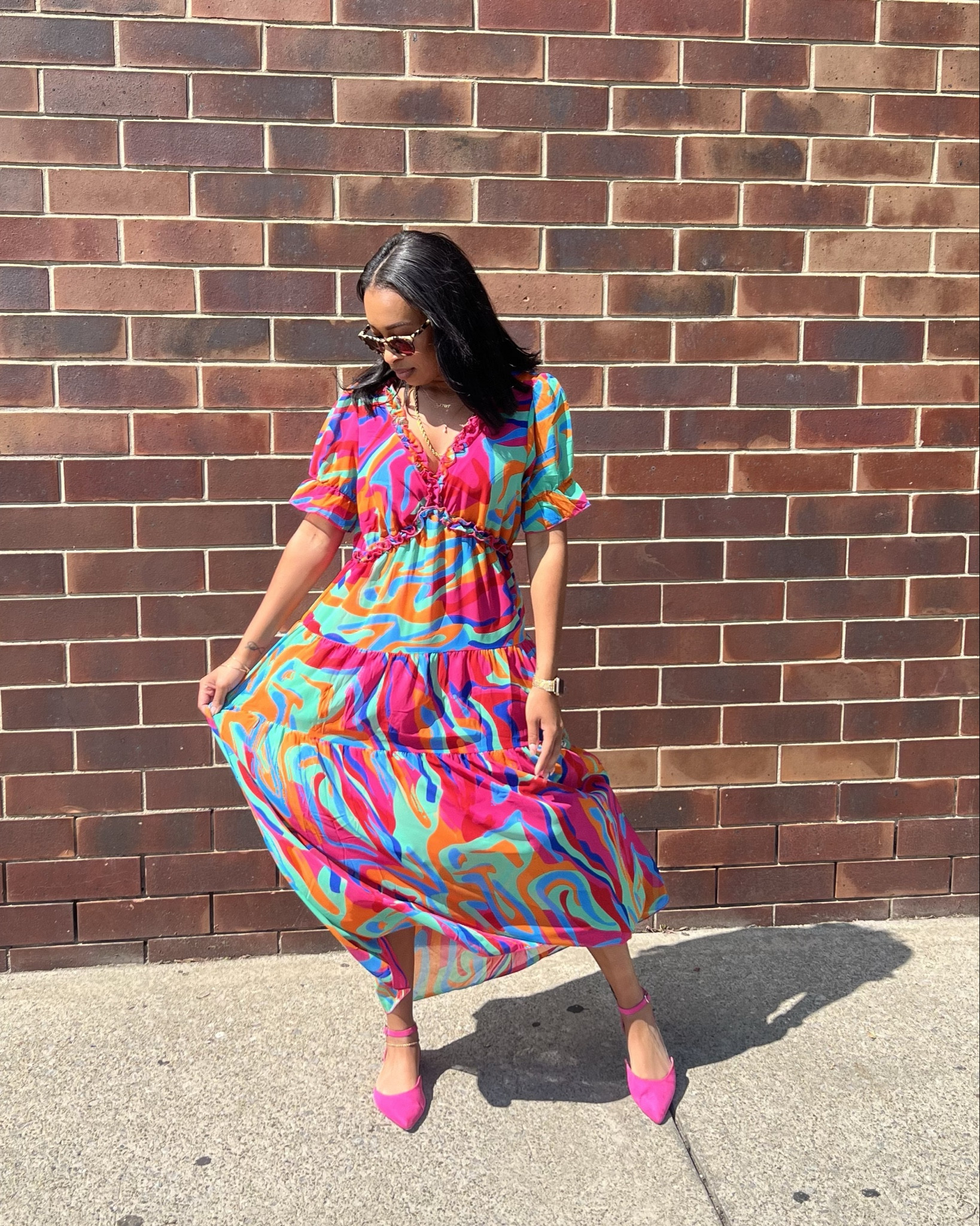 Sunday church fit. Beautiful flowing dress I had to bring out of my closet before fall officially hit in western PA. I’m in a large and I could use a medium if I wore it to somewhere other than church.

Anytime I wear these shoes I always get asked where they’re from. 

#LTKShoeCrush #LTKStyleTip #LTKNYFW