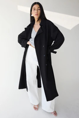 OVERSIZED TRENCH COAT WITH FUNNEL NECK Beige / Large | OAK + FORT