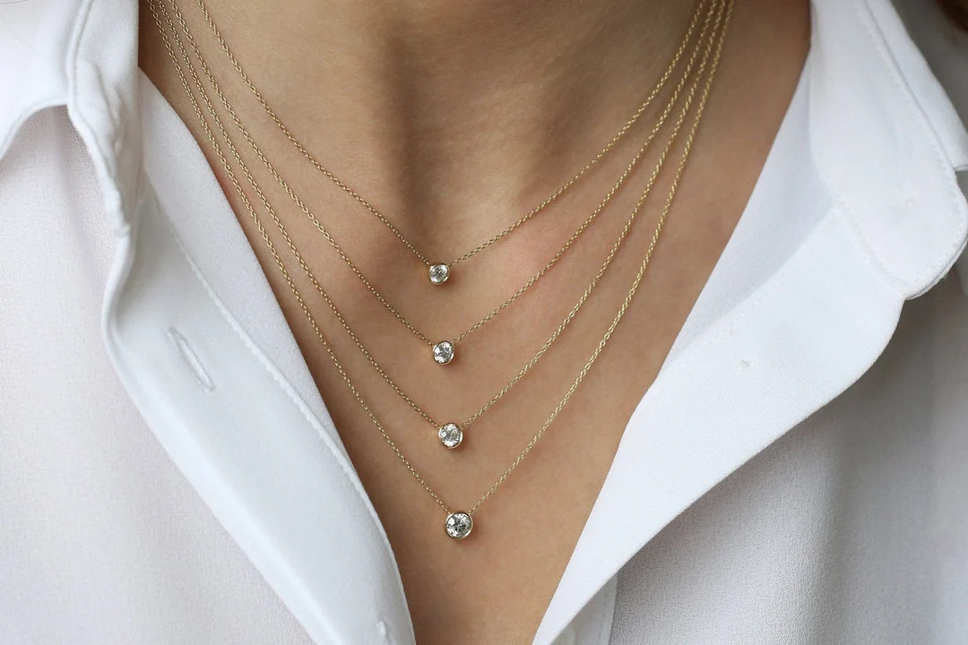 Solitaire Necklace 0.50ctw / 14k Gold Bezel Setting Diamond Solitaire Necklace / Bezel Set Genuin... | Etsy (US)
