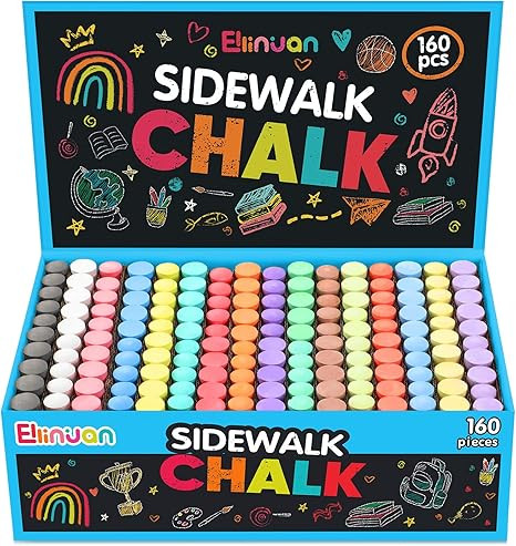 160 PCS Sidewalk Chalk, 16 Colors Non-Toxic Washable Jumbo Sidewalk Chalk Bulk for Outdoor Art Pl... | Amazon (US)