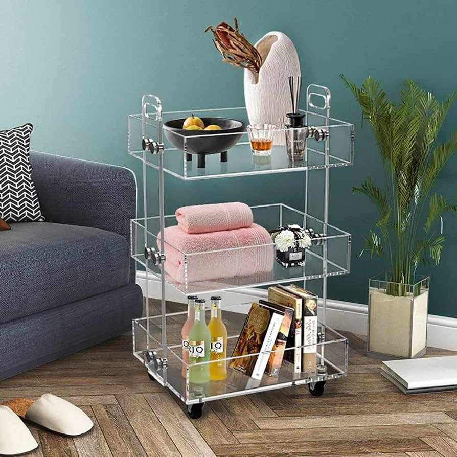 ONELUX 3-Tier Acrylic Utility Rolling Cart, Multifunction Storage Cart On Wheels | Amazon (US)