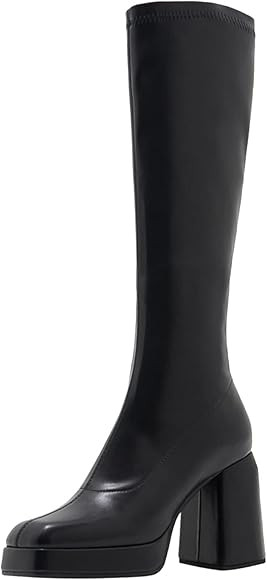 JINFAXIE Knee High Boots Women,Stretch Platform Chunky High Heel Square Toe Tall Boots for Women | Amazon (US)