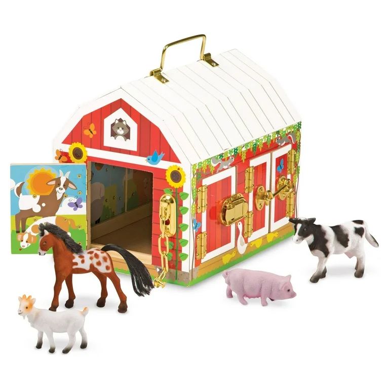 Melissa & Doug Latches Wooden Activity Barn with 6 Doors, 4 Play Figure Farm Animals | Walmart (US)