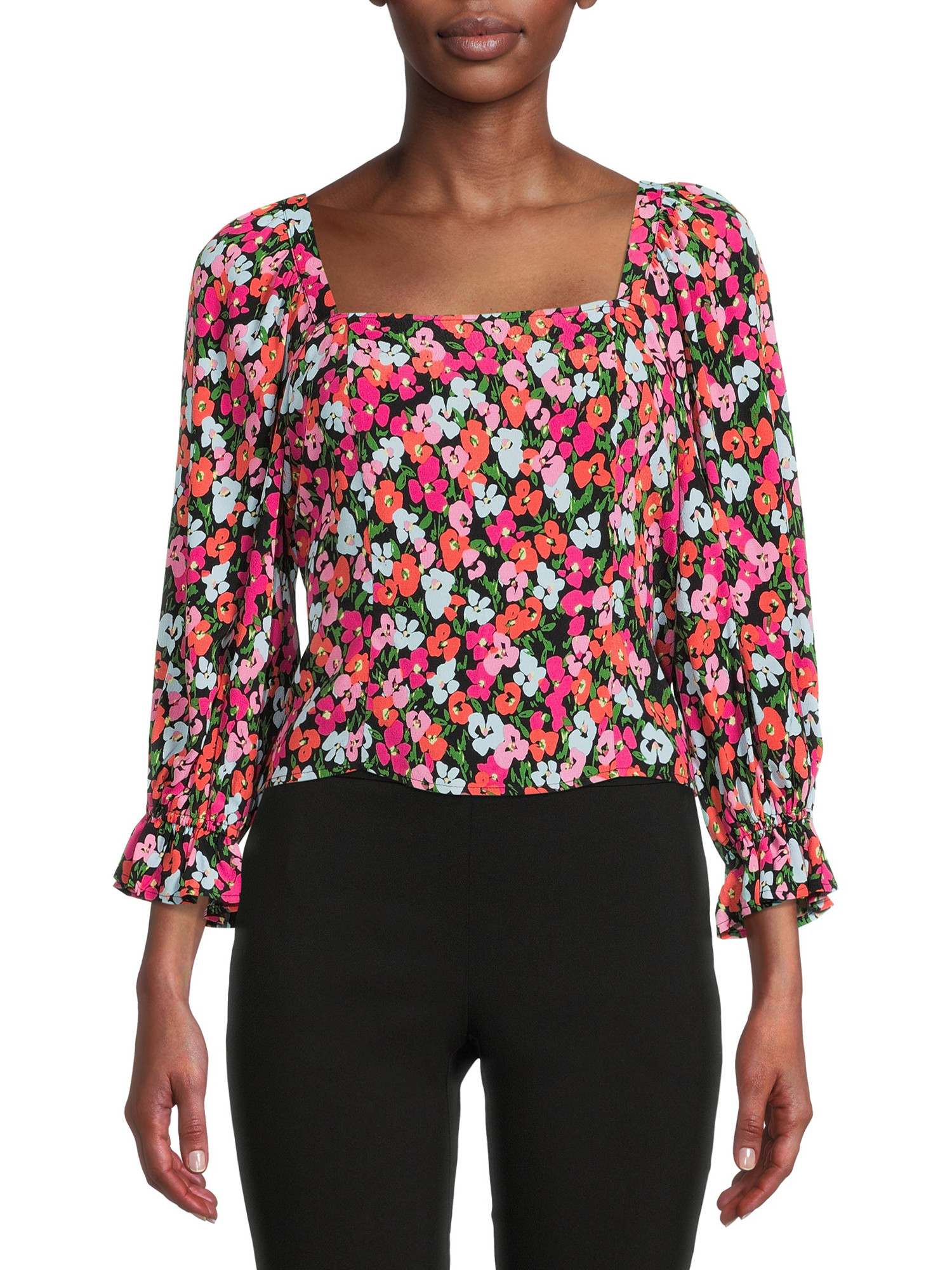 The Get Women's Long Sleeve Cropped Top with Tie Back - Walmart.com | Walmart (US)