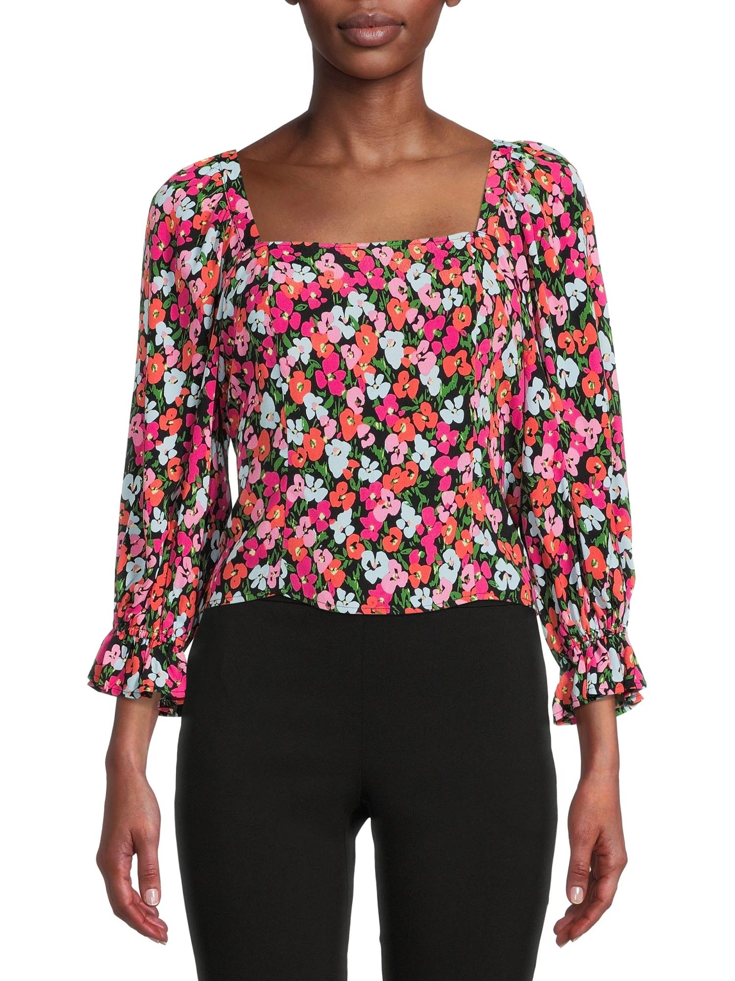 The Get Women's Long Sleeve Cropped Top with Tie Back - Walmart.com | Walmart (US)