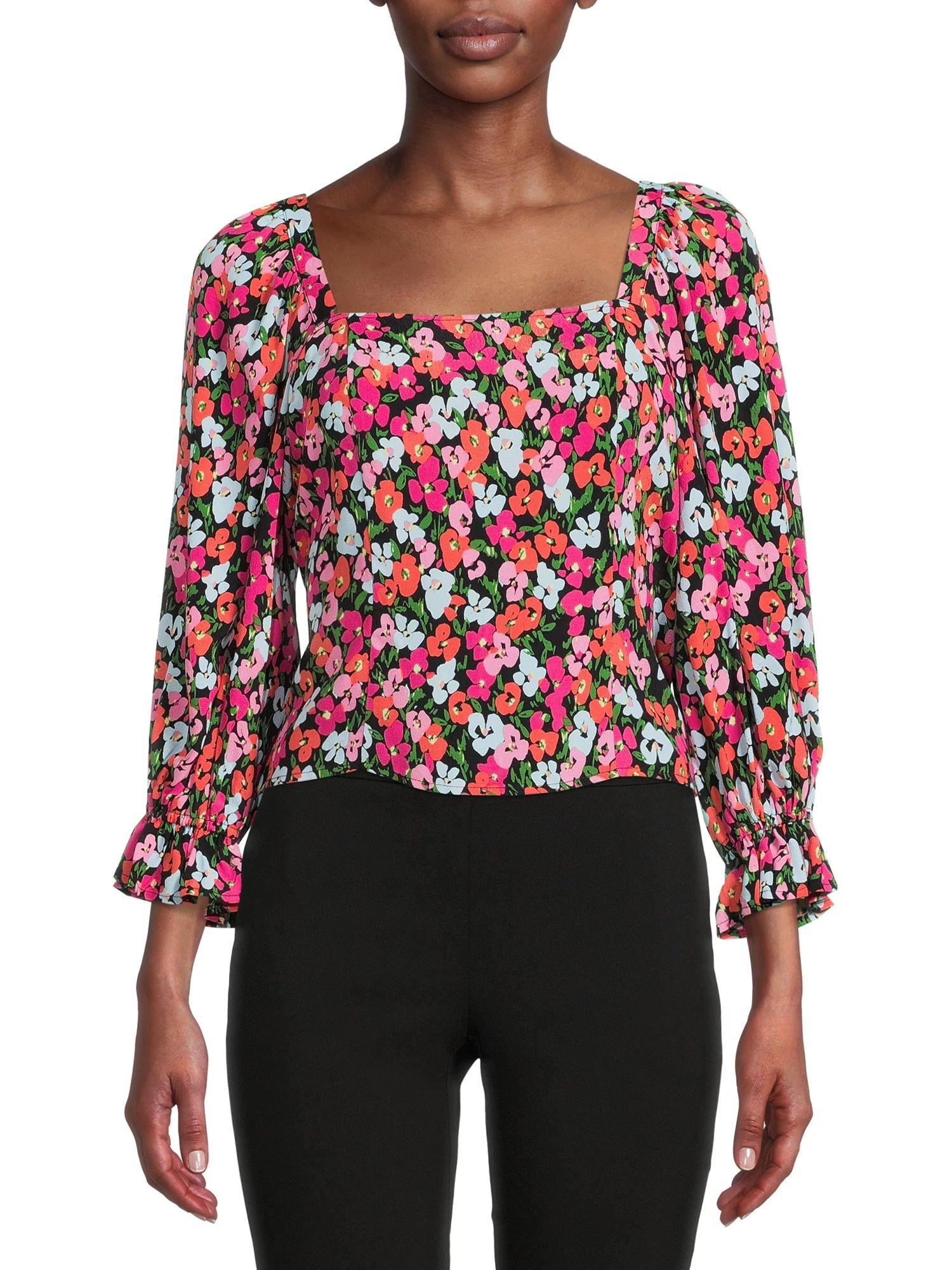 The Get Women's Long Sleeve Cropped Top with Tie Back - Walmart.com | Walmart (US)