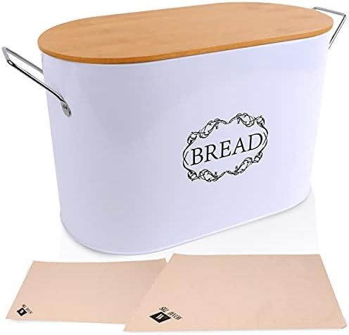 Bread Box - Bread Container with Bamboo Lid for Kitchen Counter - Bread Organizer for Kitchen Decor  | Amazon (US)