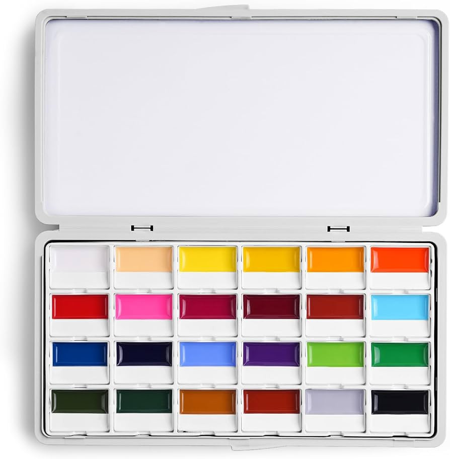 Fuumuui 24-Color Opaque Semi-Moist Watercolor Set – High-Saturation Bright Colors Art Supplies with Strong Coverage and Rich Pigments for Artists Beginner Painters Amateur Hobbyists Painting | Amazon (US)