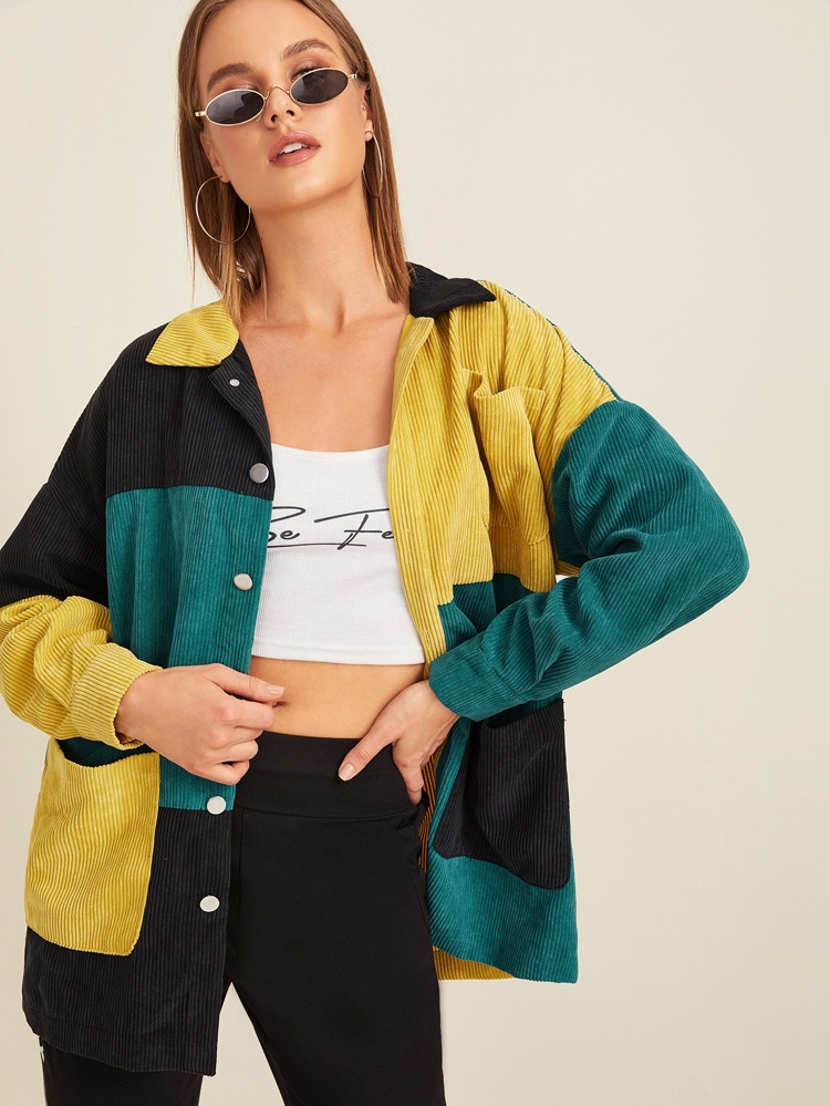 SHEIN Multicolorido Bolso Colorblock ocasional Casacos | SHEIN