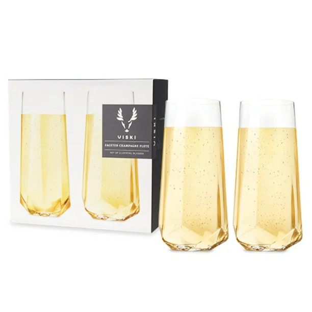 Viski Raye Faceted Crystal Champagne Flutes - Champagne Glass Gift Set | Walmart (US)