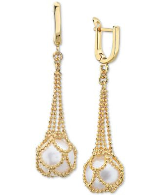 EFFY® Cultured Freshwater Pearl (10mm) Drop Earrings in 18k Gold Over Sterling Silver | Macy's