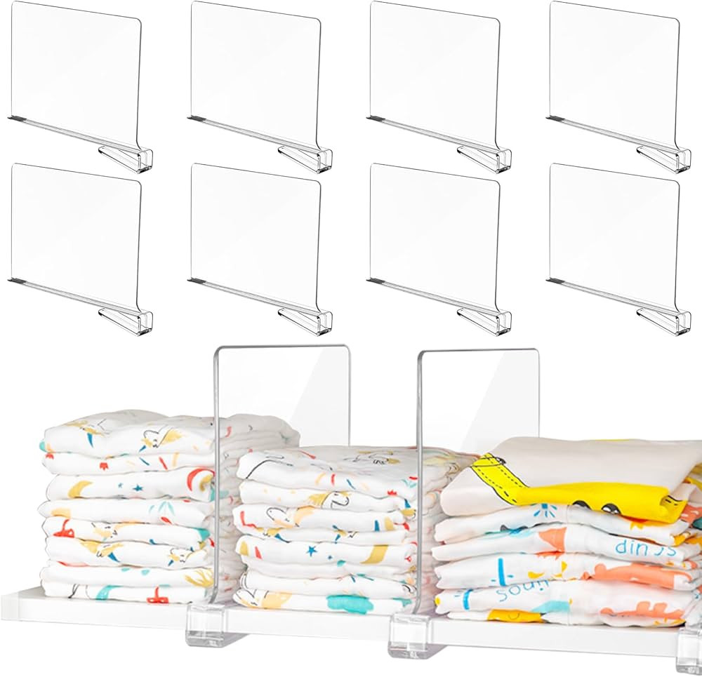Acrylic Shelf Dividers, 8 Pack Clear Closet Shelf Organizer for Wood Shelves, Clothes Dividers fo... | Amazon (US)