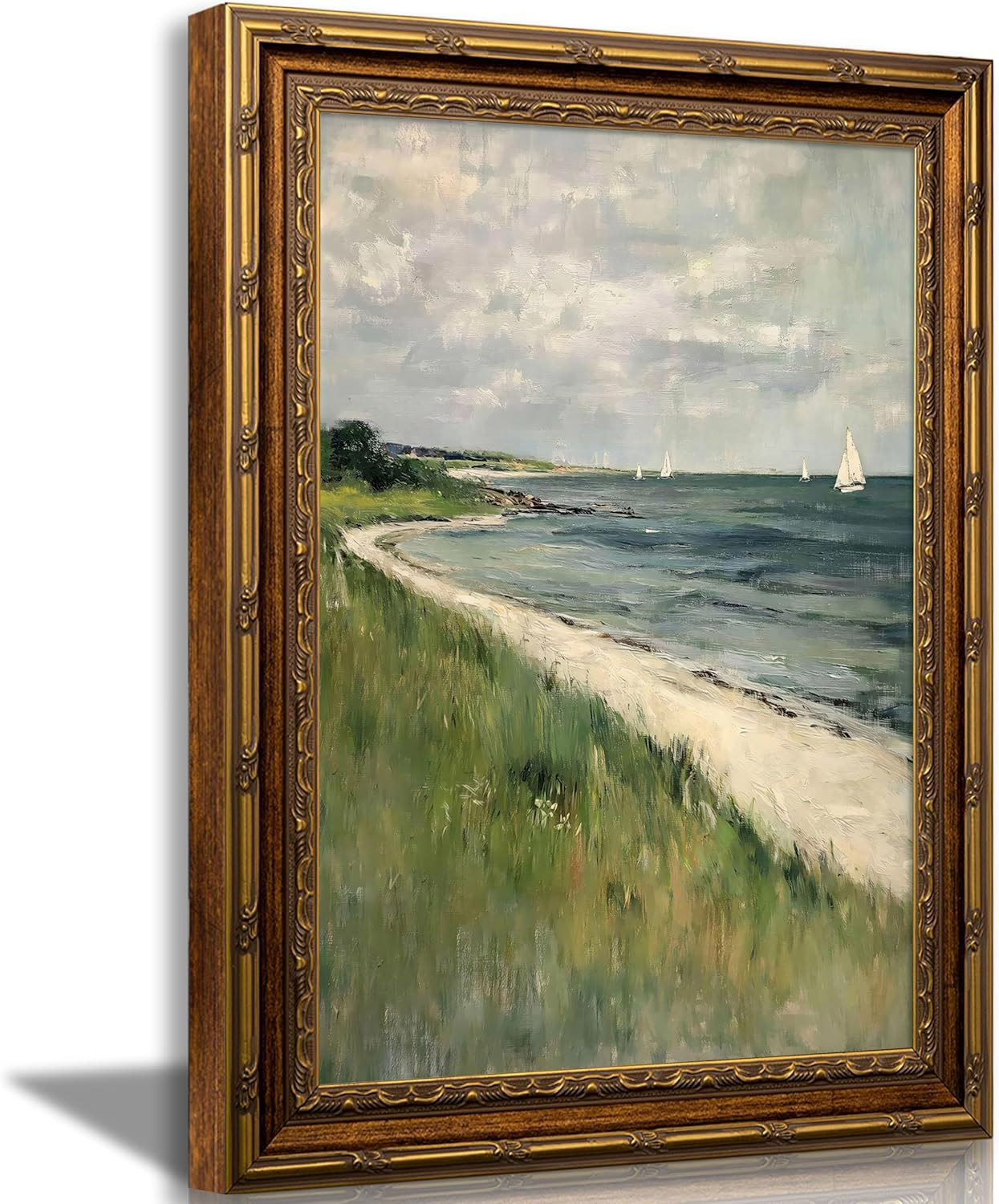 Vintage Gold Framed Coastal Seaside Canvas Wall Art Soft Sea View Beach House Prints Sketch Beach... | Amazon (US)