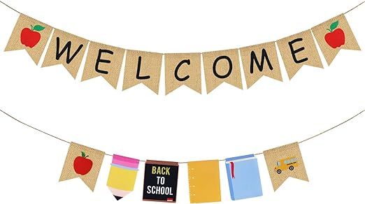 Welcome Burlap Banner & Back to School Garland - Back to School Decorations - Back to School Bann... | Amazon (US)