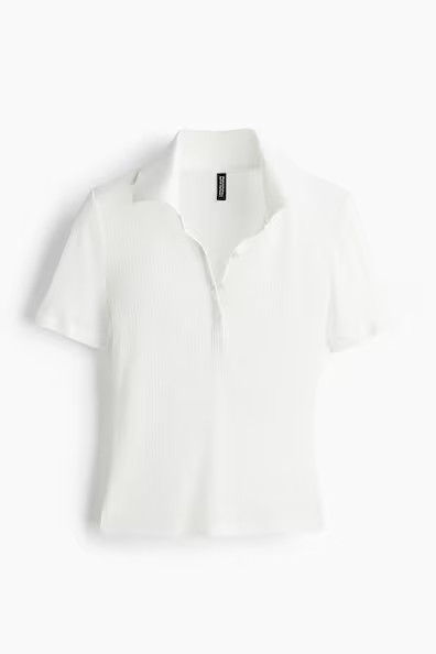 H & M - Ribbed polo shirt - White | H&M (UK, MY, IN, SG, PH, TW, HK)