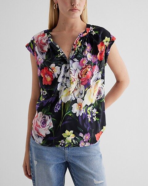 Floral Gathered Half Button Up Gramercy Tee | Express