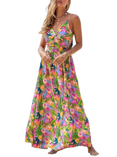 CUPSHE Women's Maxi Dresses V Neck Twisted Sleeveless Cutout Long Dress Summer Formal Resort Dress Tropical Floral, M | Amazon (US)