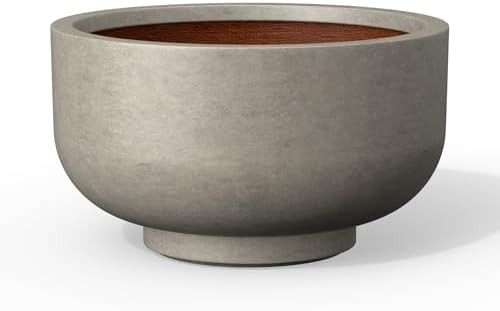 Kante 13.8 Inch Dia Concrete Bowl Planter, Large Tapered Bottom Plant Pot with Drainage, Smooth W... | Amazon (CA)