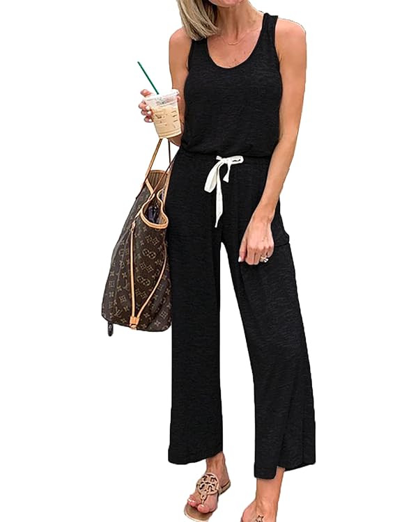 PRETTYGARDEN Womens Stretchy Crewneck Sleeveless Jumpsuit Long Pants Rompers | Amazon (US)