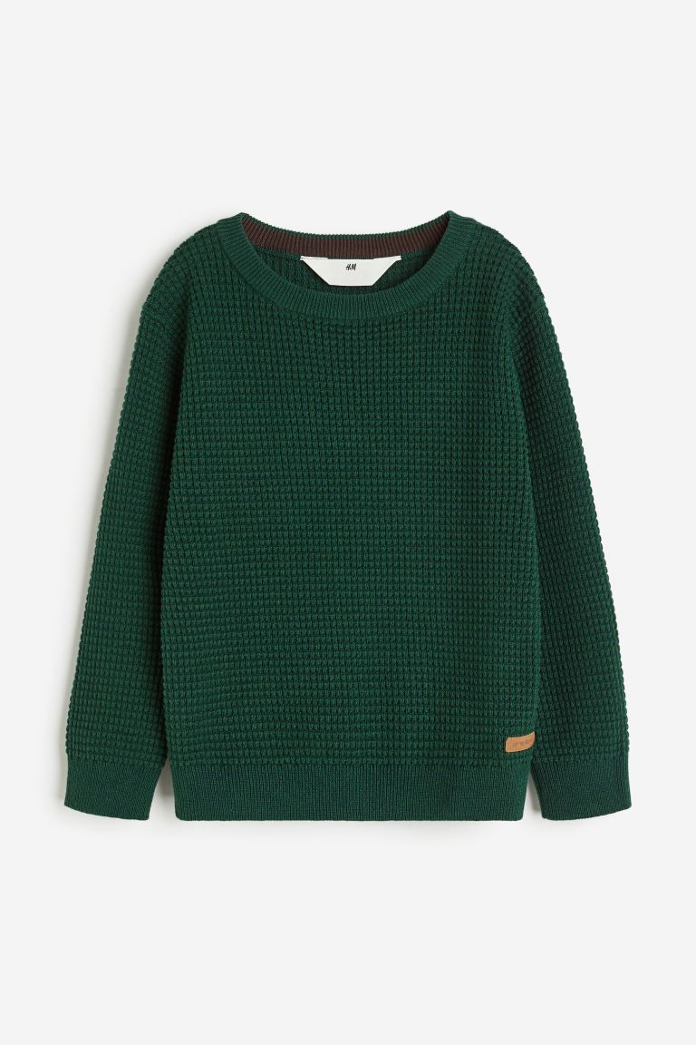 Waffle-knit Sweater - Dark green - Kids | H&M US | H&M (US + CA)