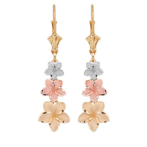 Elegant 10k Tri-Color Gold Hawaiian Plumeria Flower Lever back Earrings | Amazon (US)