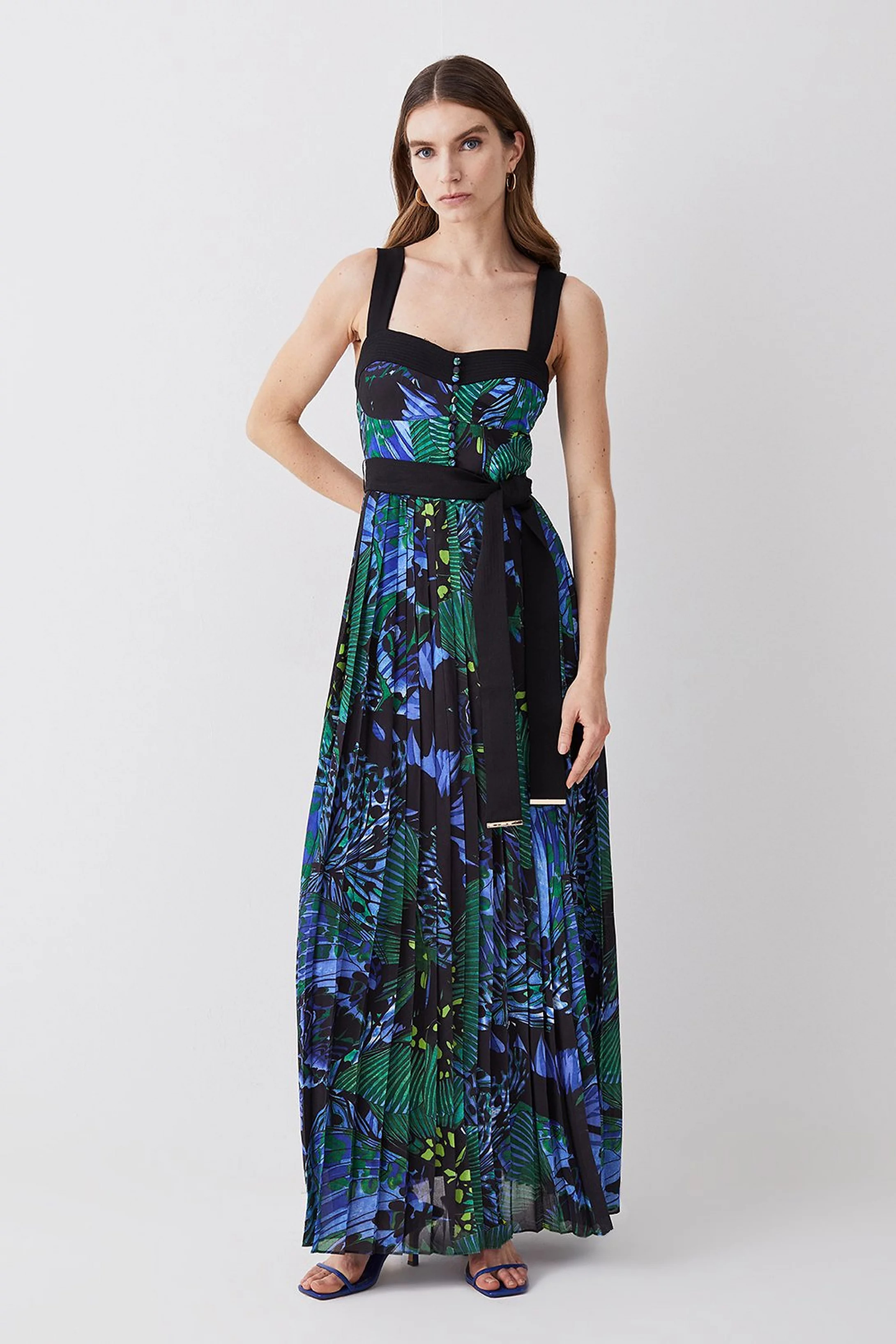 Top Stitch Pleated Butterfly Detail Woven Midi Dress | Karen Millen US