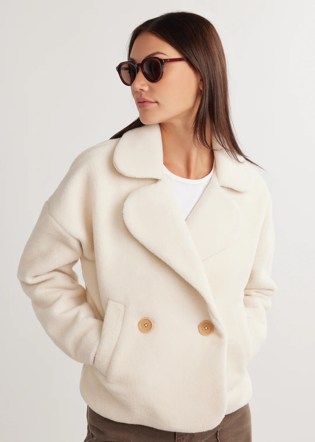 Chalet Coat in Sherpa Fleece (Cream) | Dudley Stephens