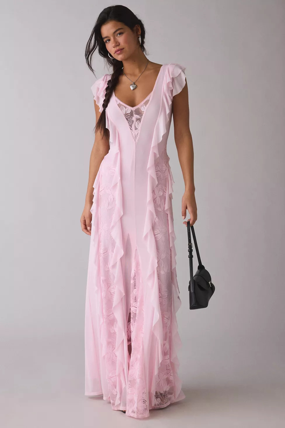 AFRM Trista Cascading Ruffle Lace Maxi Dress | Urban Outfitters (US and RoW)