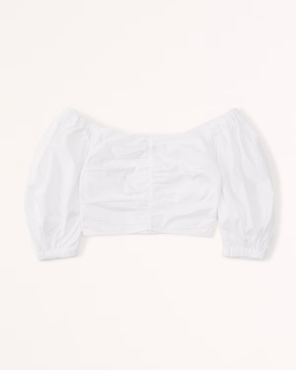 Off-The-Shoulder Poplin Puff Sleeve Top | Abercrombie & Fitch (US)