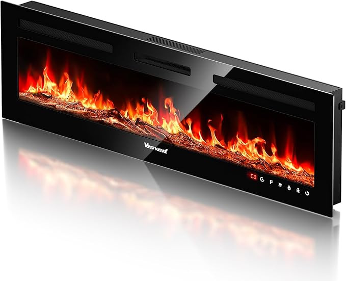 Chimenea eléctrica de 60 pulgadas, calentador eléctrico de llama realista, juego de troncos/lla... | Amazon (US)