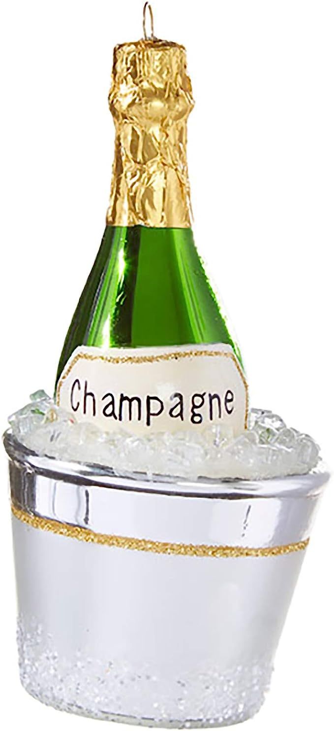 Glitter Silvertone Champagne Bucket 5.5 inch Glass Decorative Ornament | Amazon (US)