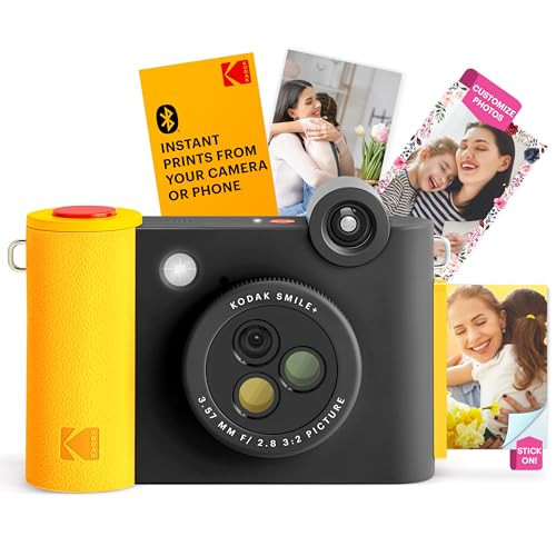 KODAK Smile+ 2-in-1 Digital Instant Print Camera & Wireless Bluetooth Photo Printer - 10MP, Special-Effect Rotating Lens, Zink 2x3” Sticky-Back Photos, Print via Fun App from Smart Devices - Black | Amazon (US)