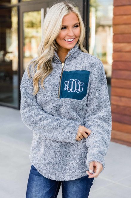 All Snowed In Navy Monogrammed Pullover | The Pink Lily Boutique
