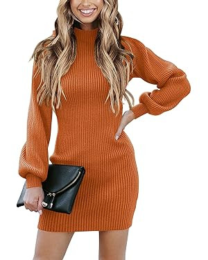 ANRABESS Women Turtleneck Long Sleeve Knit Stretchable Elasticity Slim Sweater Bodycon Mini Sweat... | Amazon (US)
