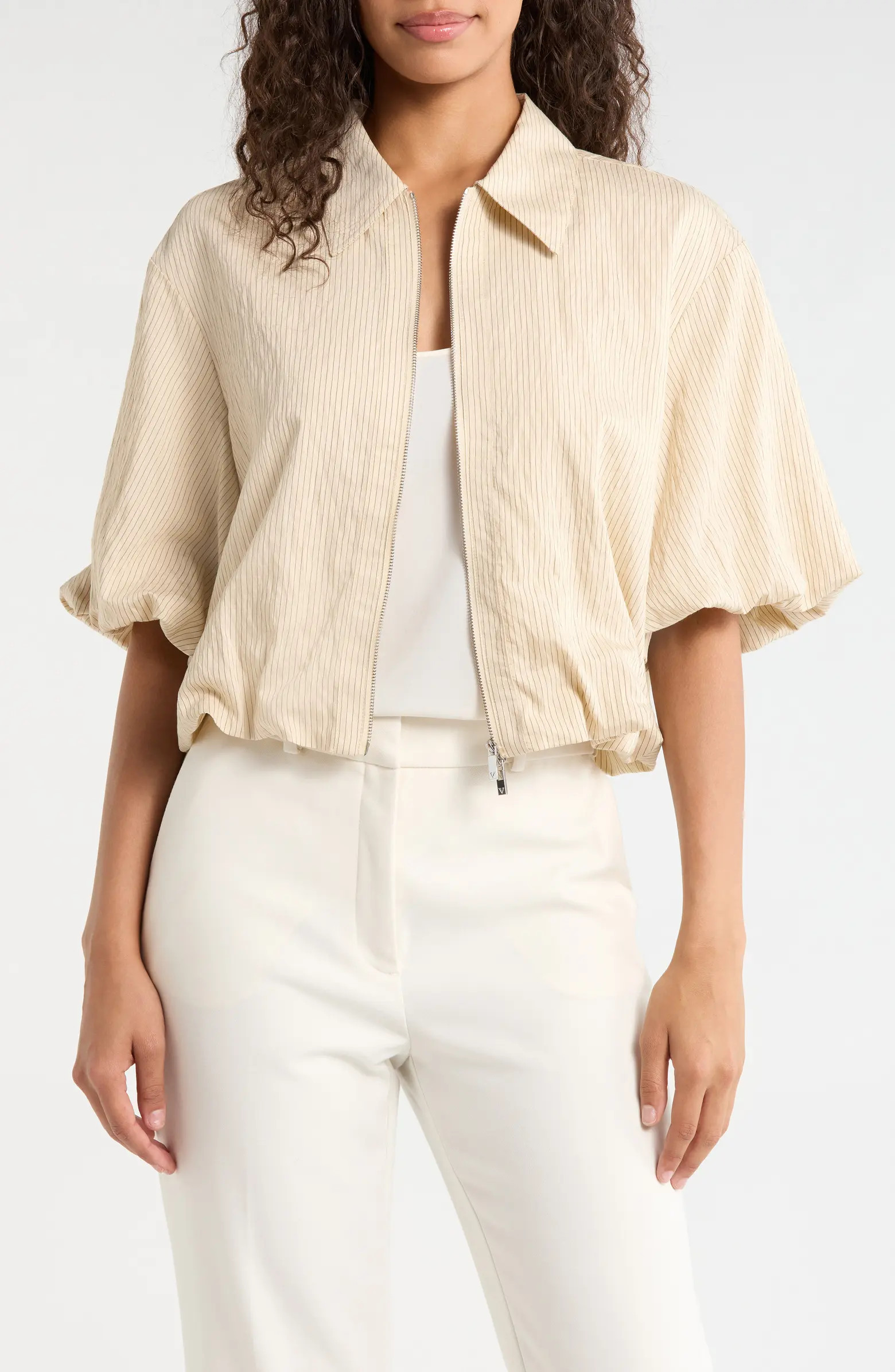 Vince Camuto Stripe Crop Bubble Jacket | Nordstrom | Nordstrom