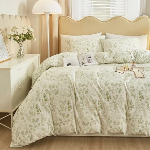 HighBuy Cute Floral Comforter for Twin XL Bed Aesthetic Green Floral Bedding Comforter Set Soft Cottagecore Botanical Farmhouse Coquette Bed Set 3 Piece Twin XL Boho Comforter with 2 Pillowcase | Amazon (US)