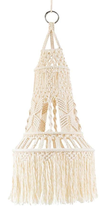 Mkono Macrame LampShade Ceiling Pendant Light Shade Tasseled Chandelier Boho Wedding Hanging Hand... | Amazon (US)