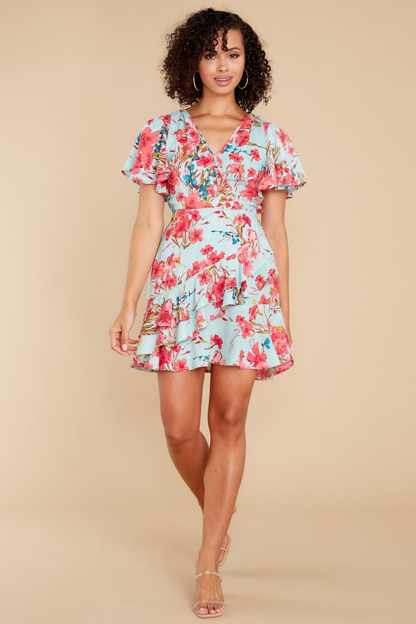 Carole Sky Blue Floral Print Mini Dress | Red Dress 