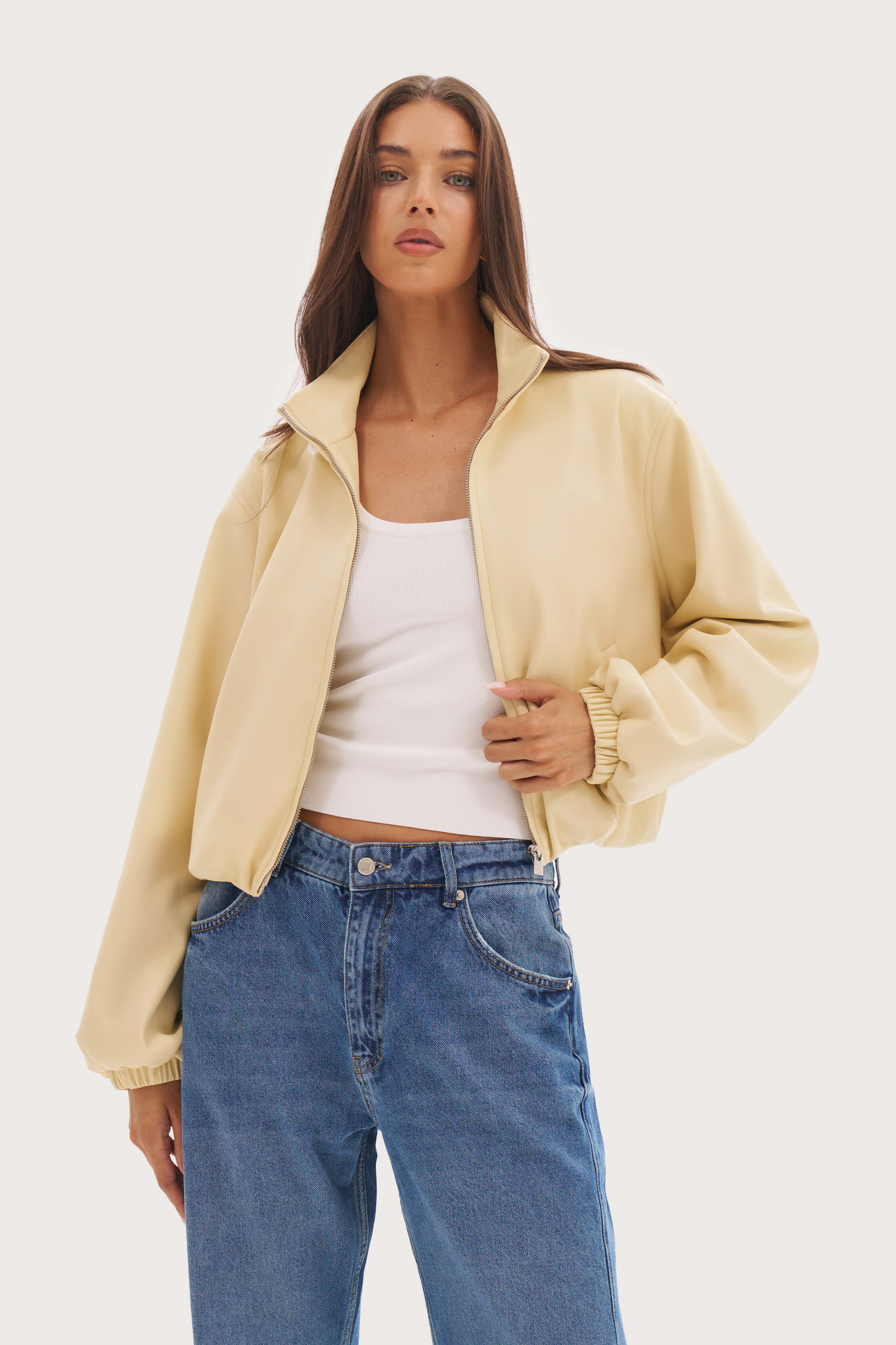 Maebe Faux Leather Hooded Jacket - Buttercream | Maebe UK