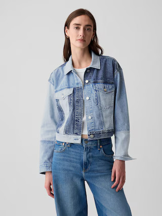Cropped Patchwork Icon Denim Jacket | Gap (US)