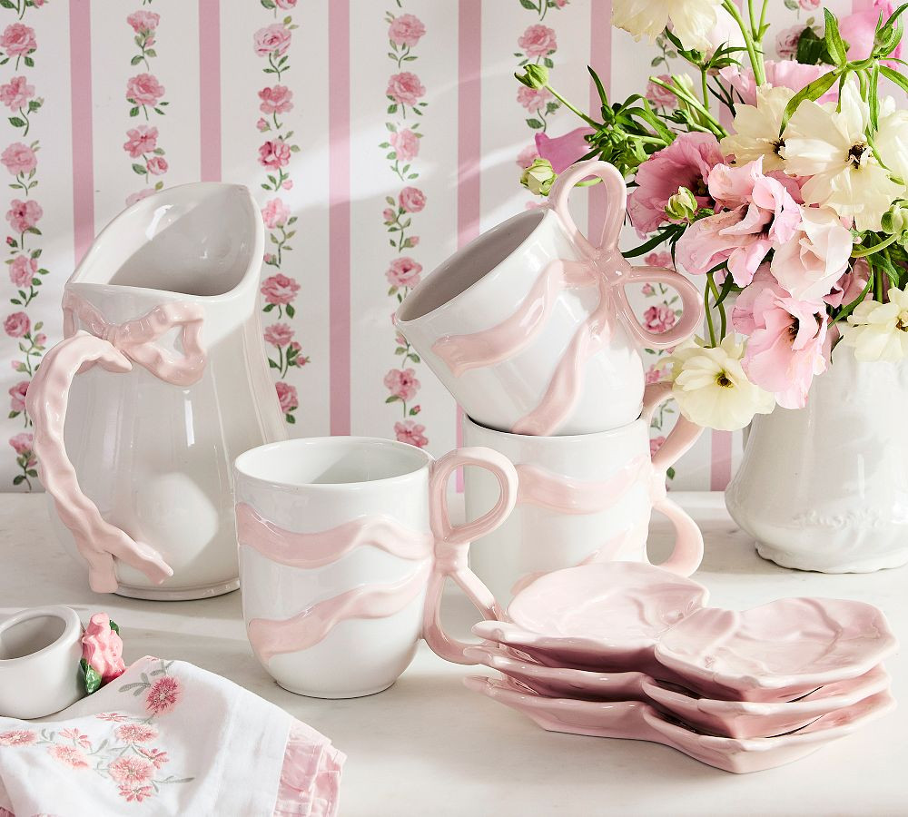 LoveShackFancy Bow Stoneware Mugs -  Set of 4 | Pottery Barn (US)