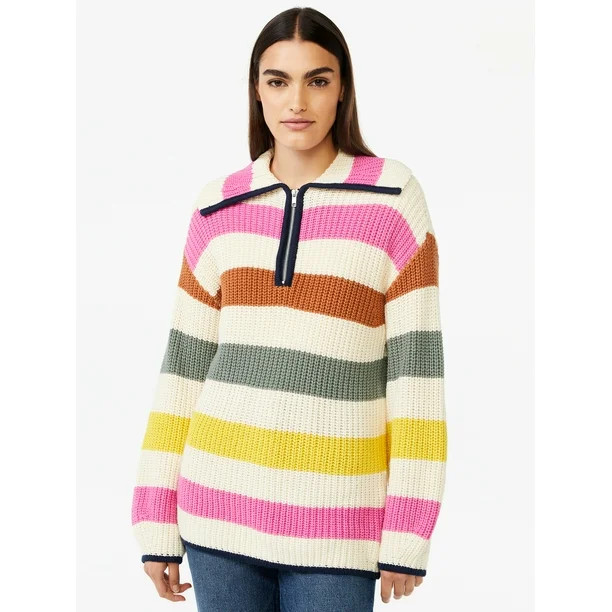 Free Assembly Women's Chunky Half Zip Popover Sweater - Walmart.com | Walmart (US)