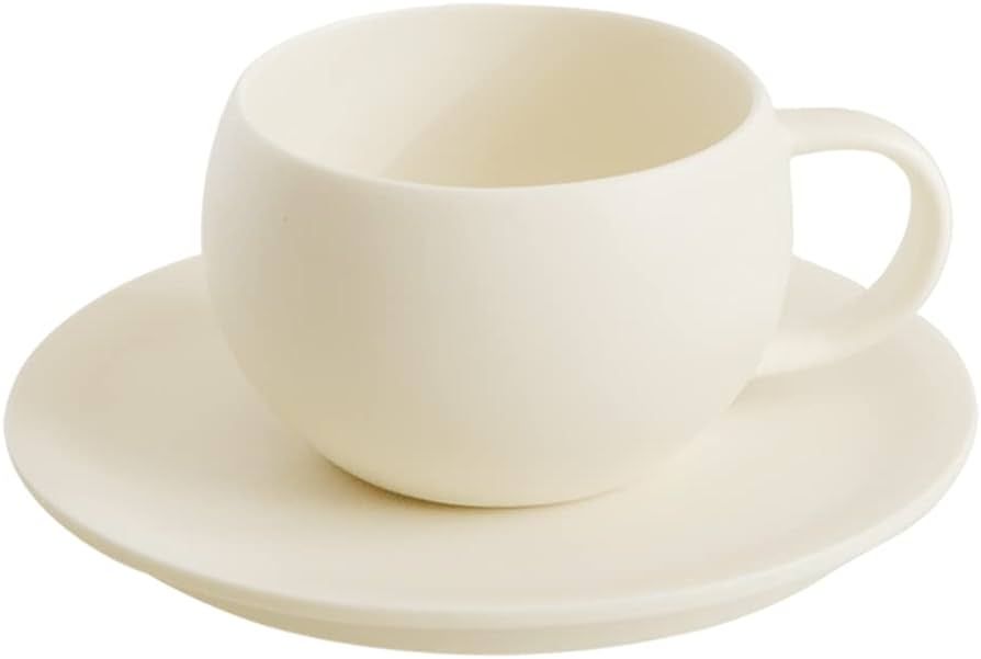 WENSHUO Egg Shape Coffee Mug, Round Teacup with Saucer, Matte Crème, 8oz | Amazon (US)
