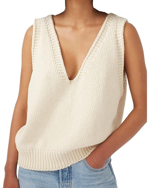Locachy Women's V Neck Sleeveless Knit Pullover Sweater Vest Casual Cami Tank Top | Amazon (US)