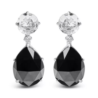 Haus of Brilliance 18K White Gold 1/5 Ct Diamond with White Topaz & Black Onyx Gemstone Dangle Earring | Belk
