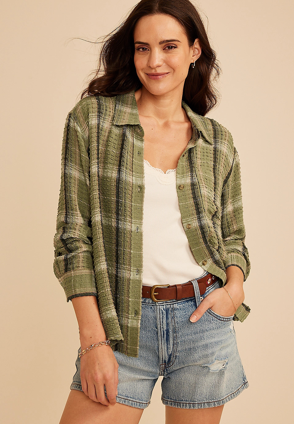 Pucker Plaid Button Down Shirt | Maurices