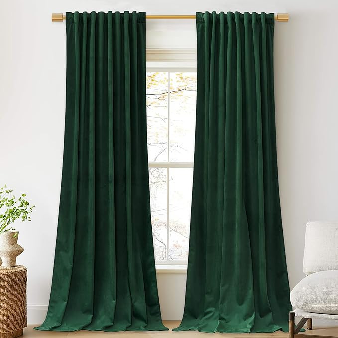 StangH Green Velvet Curtains 102 inches Long 2 Panels, Luxury Dark Green Decorative Backdrops Lig... | Amazon (US)