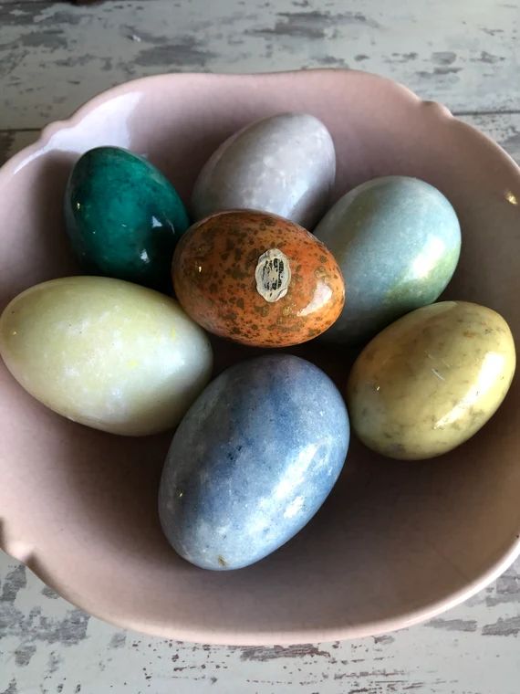 Vintage Alabaster Eggs - Choice Color - Marble Pastel Small Chicken Egg Size | Etsy (US)
