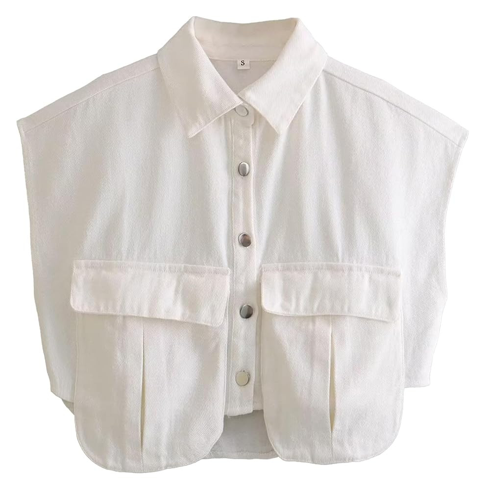 Denim Vest Women Button Down Polo Neck Cropped Loose Sleeveless Shirt Top Jean Jacket Coat with P... | Amazon (US)